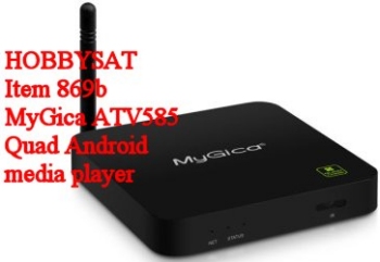 Front and leftside of MyGica ATV 585 Quad Core Android TV Box. Front and leftside of MyGica ATV 585 Quad Core Android TV Box.